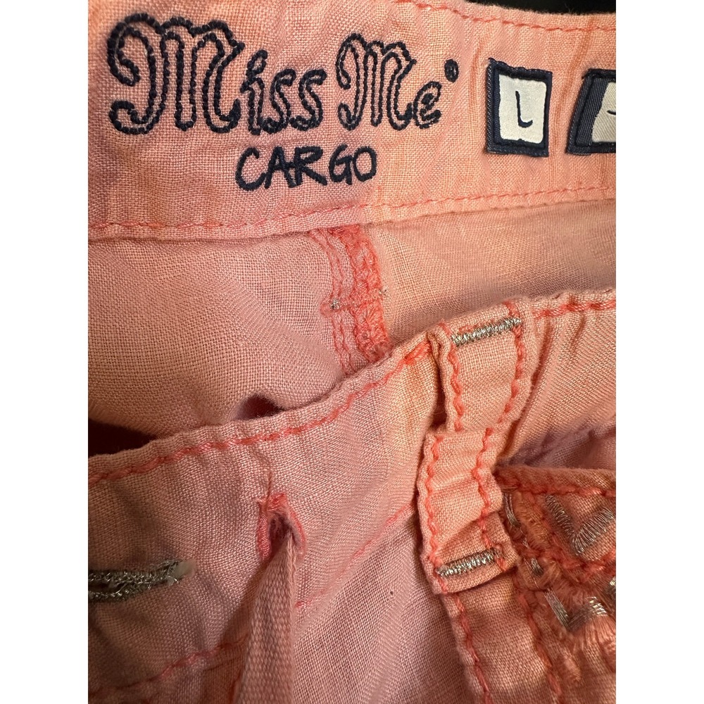 Miss Me Cargo 100% Linen Wide Leg Mid Rise Pant Coral Pink Large Lagonlook Beach - Picture 7 of 14